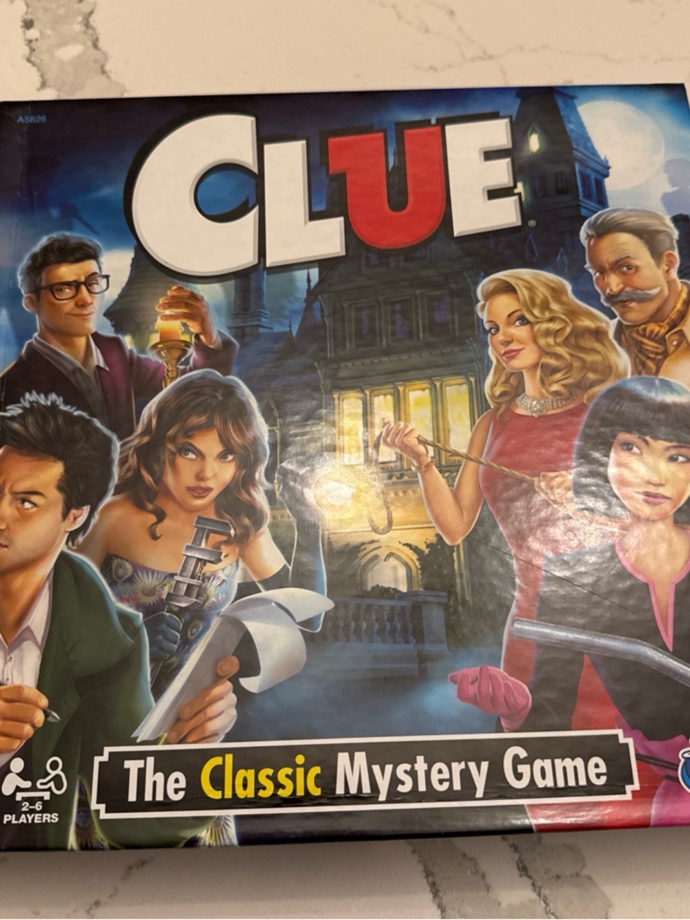 Hasbro CLUE Board Game - Blue, Red, White Artwork
